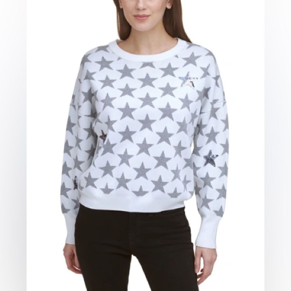 DKNY Exploded Star Sweater in Black Frost Gray